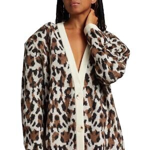 Ronny Kobo Wool Blend Knit Parmida Leopard Print Cardigan Multicolor Size XS